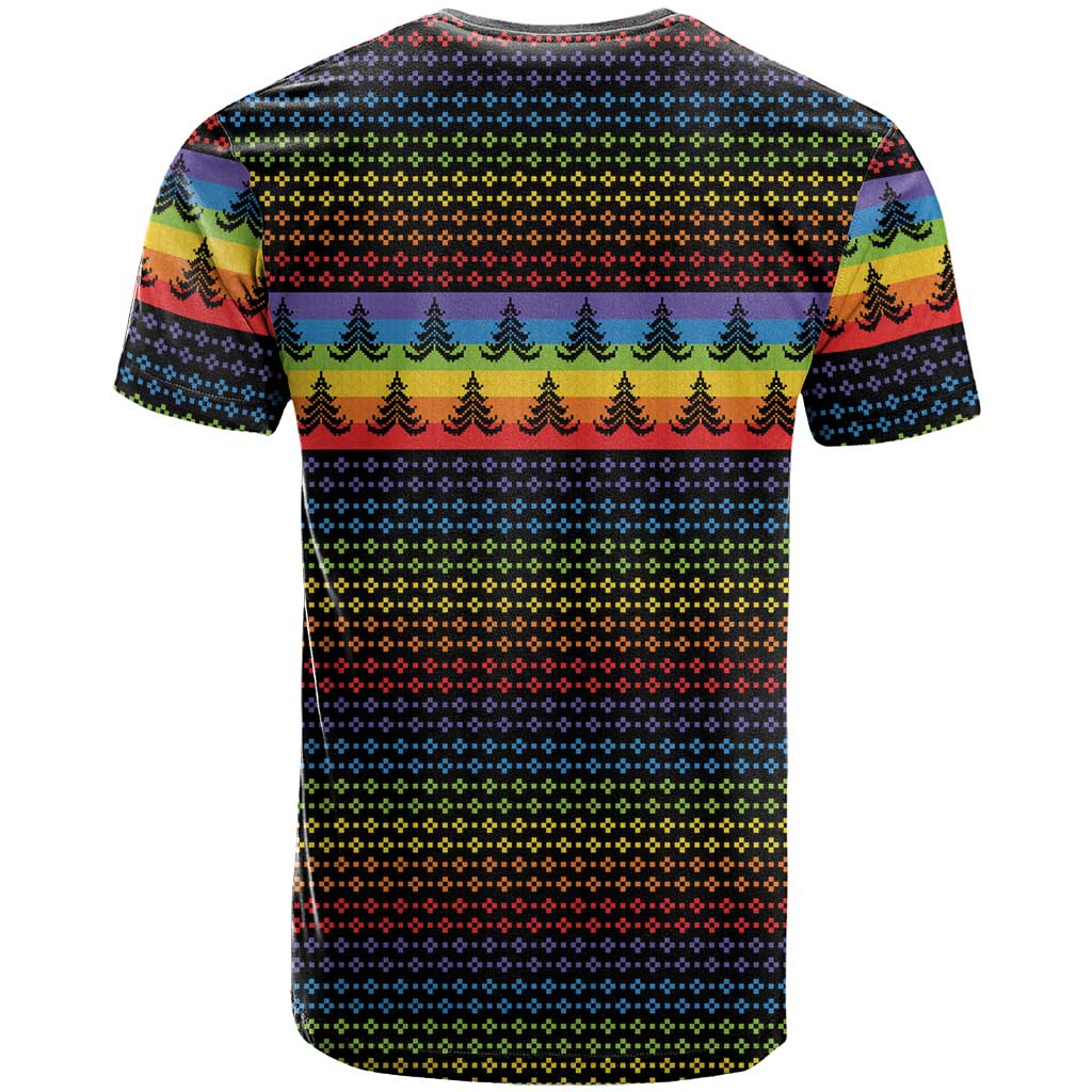 Rainbow Jesus Ah Men Christmas T Shirt with Colorful Stripes and Holiday Pattern - Wonder Print Shop