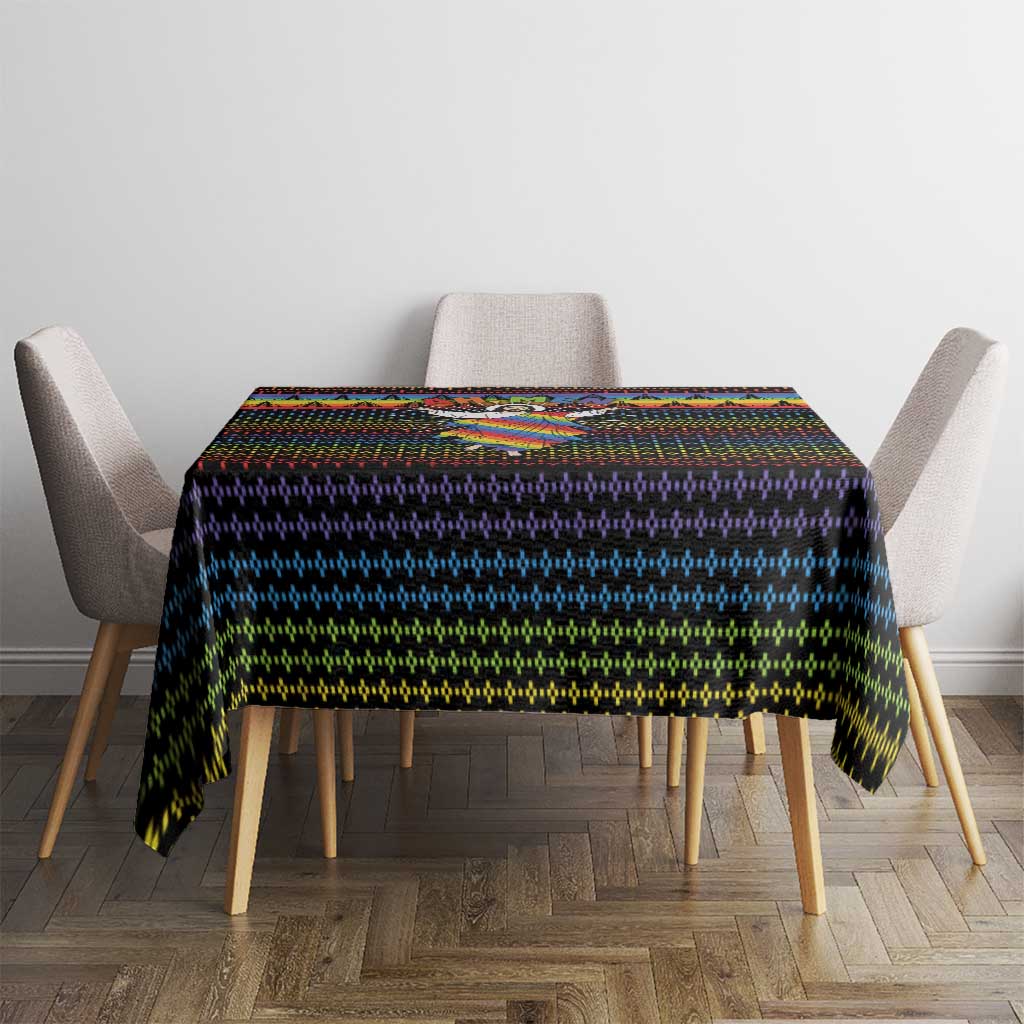 Rainbow Jesus Ah Men Christmas Tablecloth with Colorful Stripes and Holiday Pattern - Wonder Print Shop