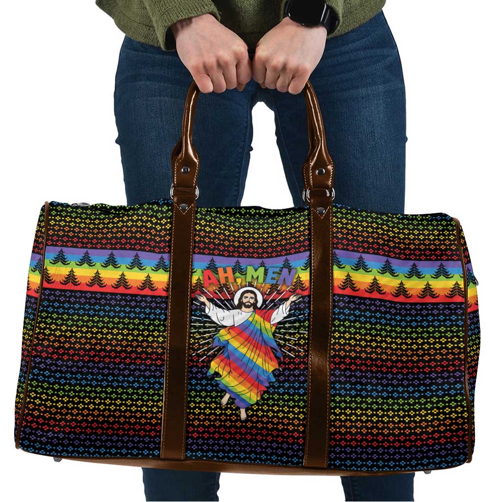 Rainbow Jesus Ah Men Christmas Travel Bag with Colorful Stripes and Holiday Pattern - Wonder Print Shop