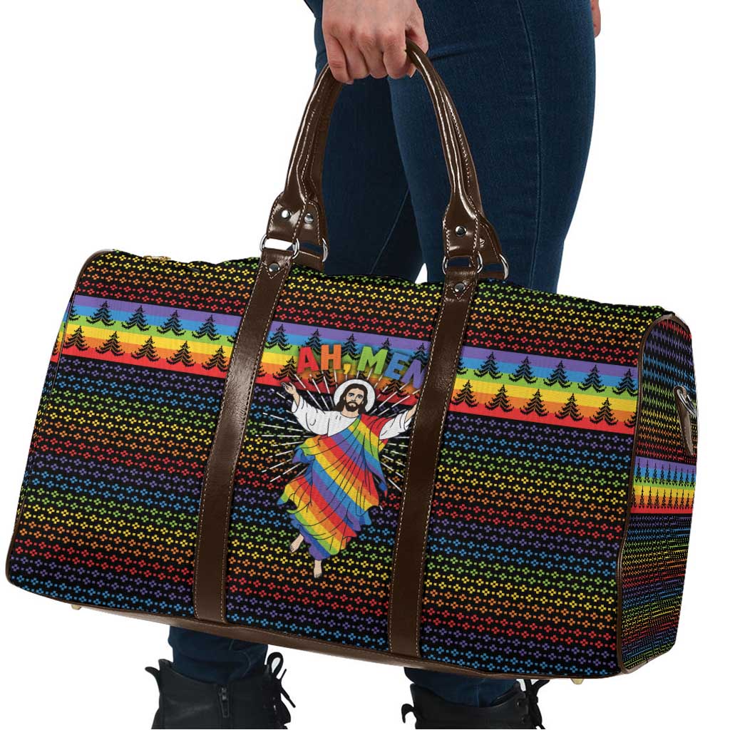 Rainbow Jesus Ah Men Christmas Travel Bag with Colorful Stripes and Holiday Pattern - Wonder Print Shop