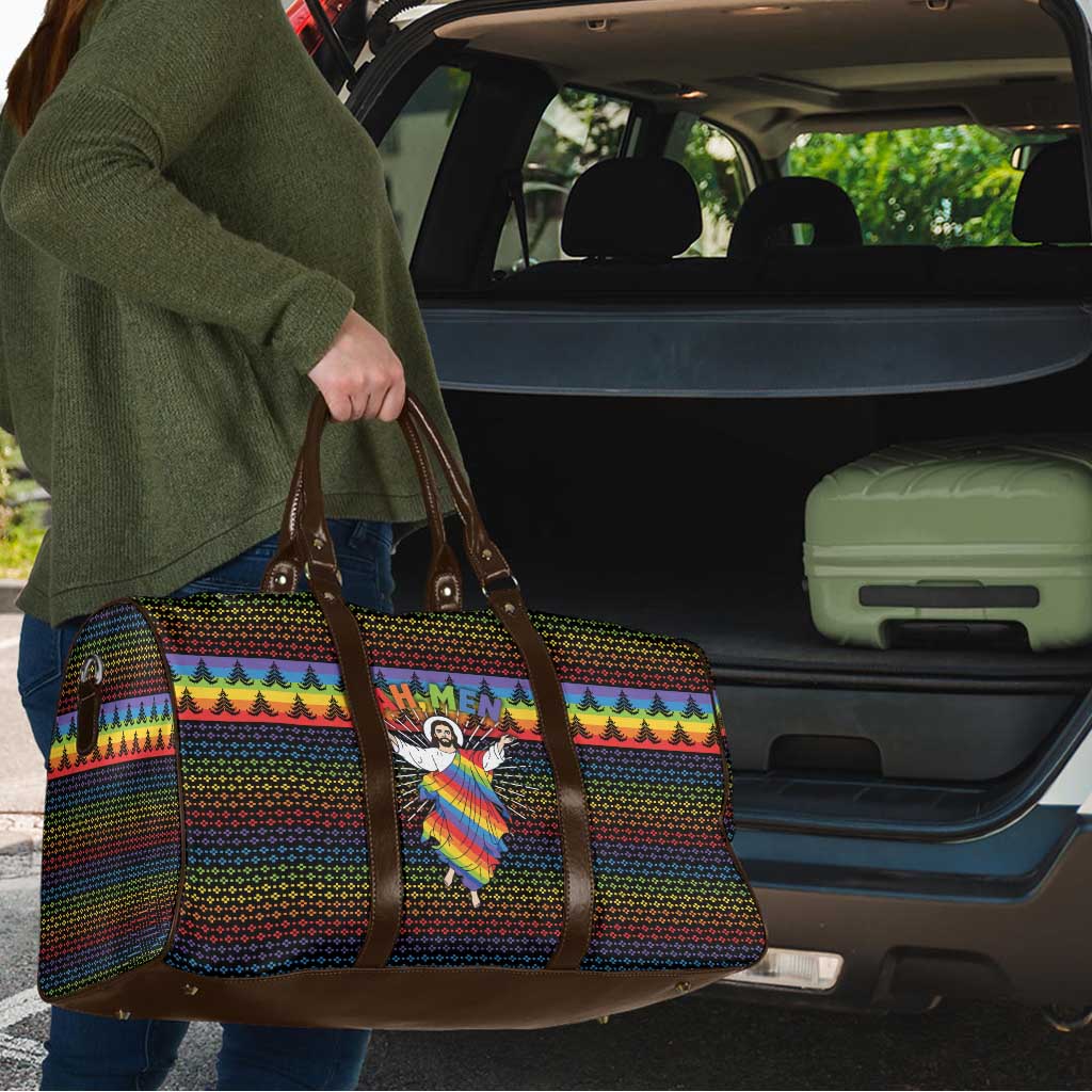 Rainbow Jesus Ah Men Christmas Travel Bag with Colorful Stripes and Holiday Pattern - Wonder Print Shop
