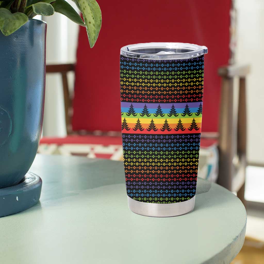 Rainbow Jesus Ah Men Christmas Tumbler Cup with Colorful Stripes and Holiday Pattern - Wonder Print Shop