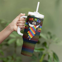 Rainbow Jesus Ah Men Christmas Tumbler With Handle with Colorful Stripes and Holiday Pattern - Wonder Print Shop
