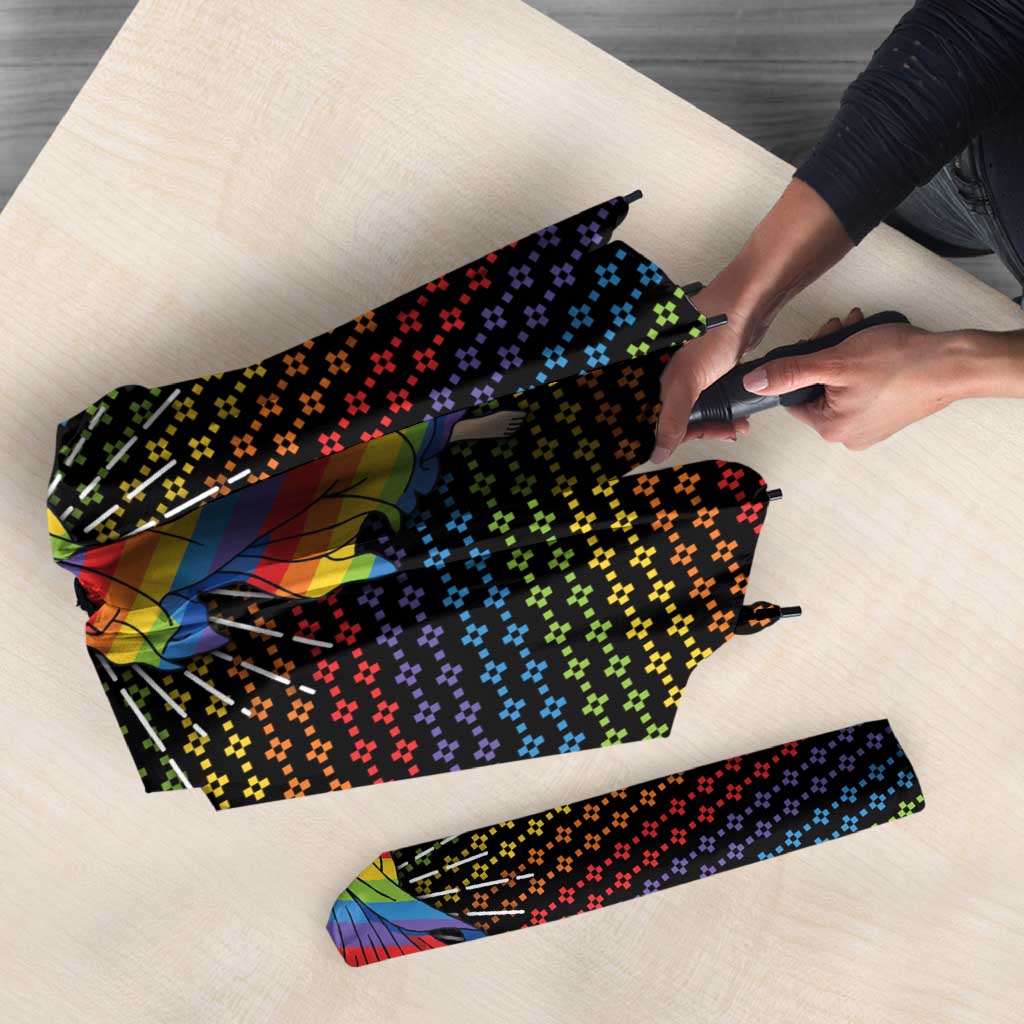 Rainbow Jesus Ah Men Christmas Umbrella with Colorful Stripes and Holiday Pattern - Wonder Print Shop