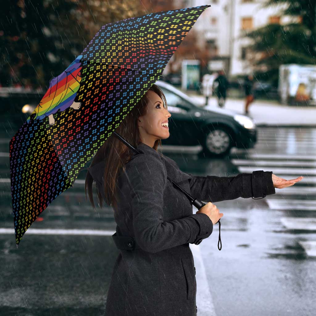 Rainbow Jesus Ah Men Christmas Umbrella with Colorful Stripes and Holiday Pattern - Wonder Print Shop