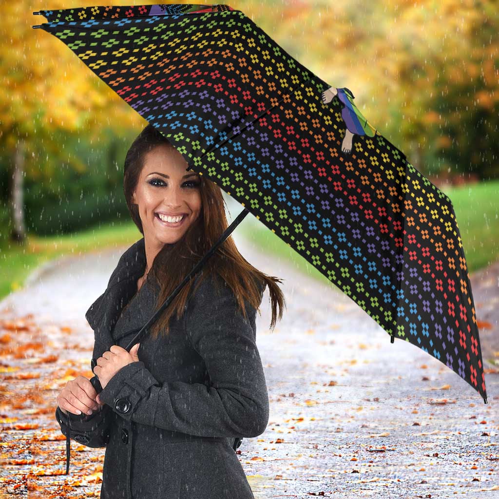 Rainbow Jesus Ah Men Christmas Umbrella with Colorful Stripes and Holiday Pattern - Wonder Print Shop