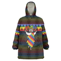 Rainbow Jesus Ah Men Christmas Wearable Blanket Hoodie with Colorful Stripes and Holiday Pattern - Wonder Print Shop