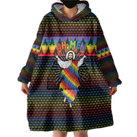 Rainbow Jesus Ah Men Christmas Wearable Blanket Hoodie with Colorful Stripes and Holiday Pattern - Wonder Print Shop