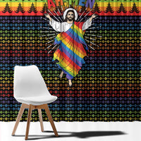 Rainbow Jesus Ah Men Christmas Window Curtain with Colorful Stripes and Holiday Pattern - Wonder Print Shop