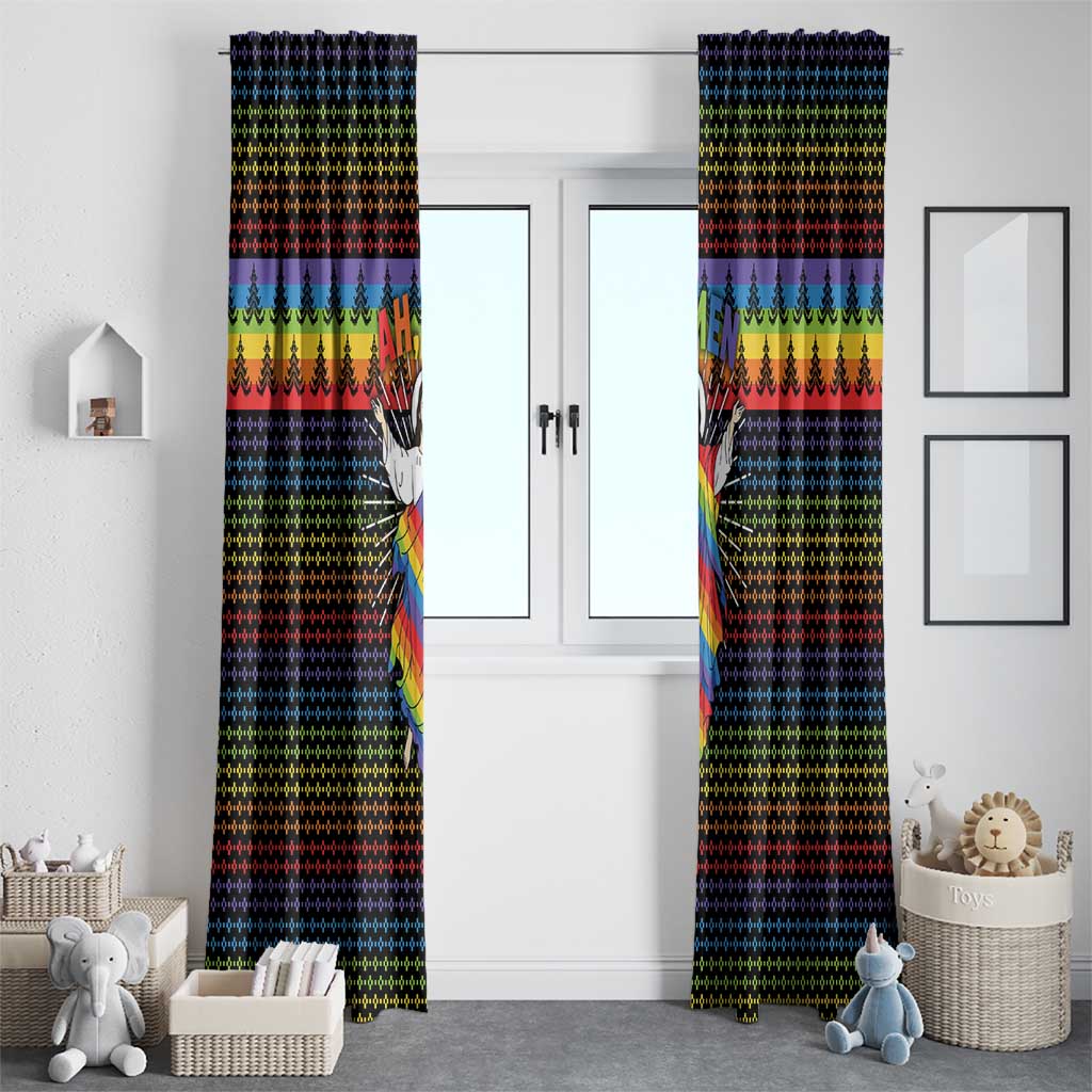 Rainbow Jesus Ah Men Christmas Window Curtain with Colorful Stripes and Holiday Pattern - Wonder Print Shop