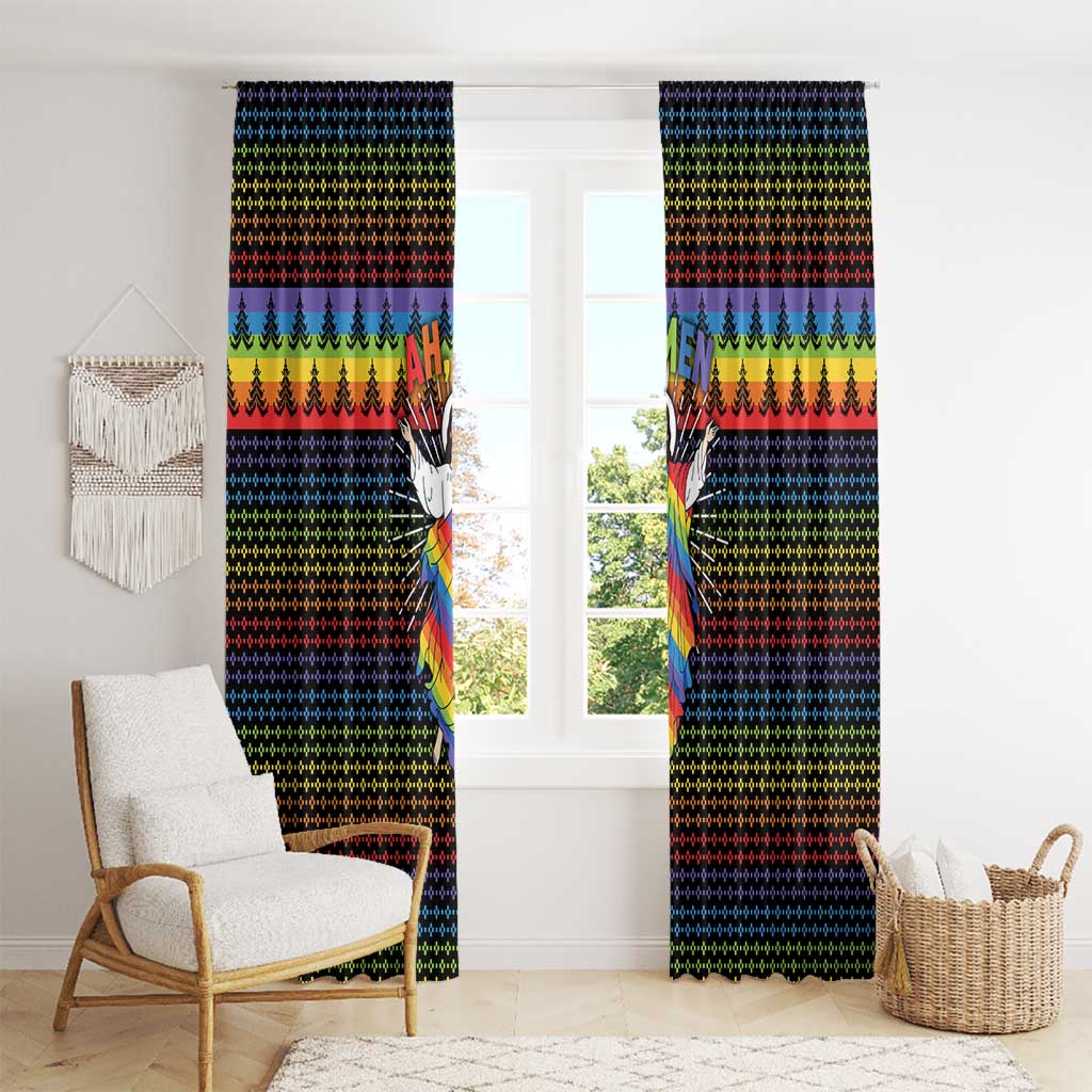 Rainbow Jesus Ah Men Christmas Window Curtain with Colorful Stripes and Holiday Pattern - Wonder Print Shop