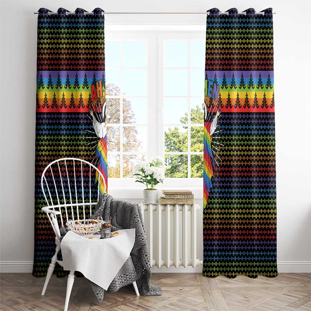 Rainbow Jesus Ah Men Christmas Window Curtain with Colorful Stripes and Holiday Pattern - Wonder Print Shop