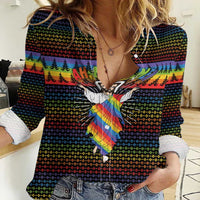 Rainbow Jesus Ah Men Christmas Women Casual Shirt with Colorful Stripes and Holiday Pattern - Wonder Print Shop