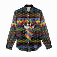 Rainbow Jesus Ah Men Christmas Women Casual Shirt with Colorful Stripes and Holiday Pattern - Wonder Print Shop