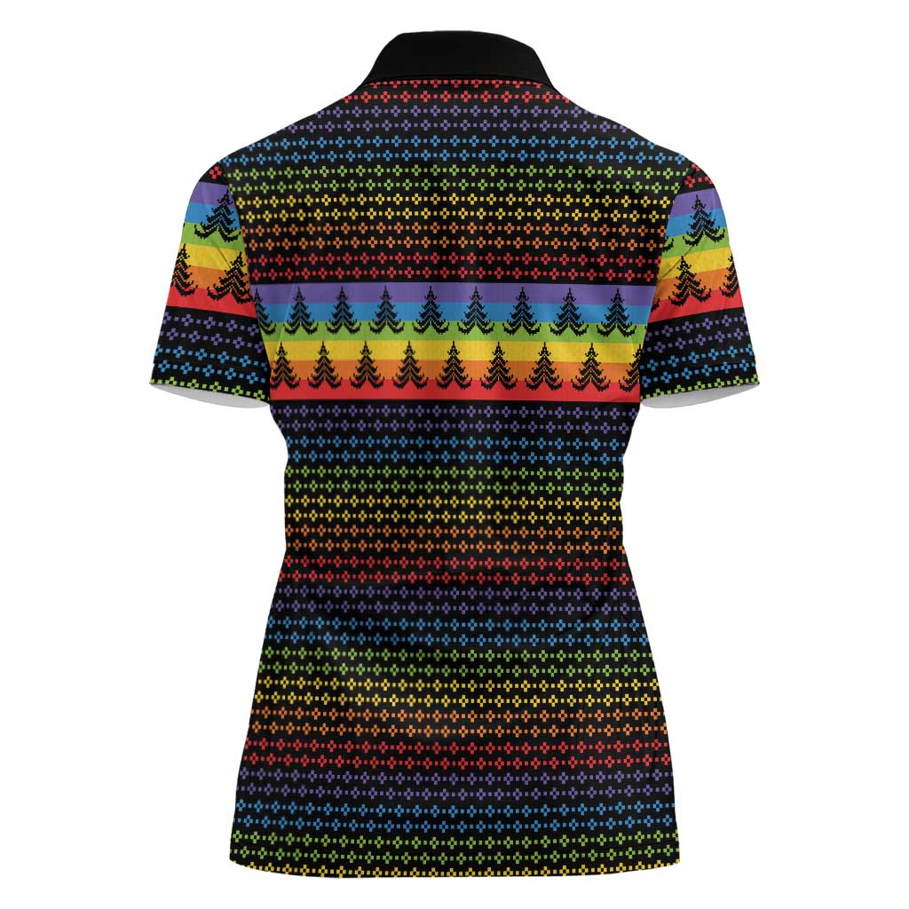 Rainbow Jesus Ah Men Christmas Women Polo Shirt with Colorful Stripes and Holiday Pattern - Wonder Print Shop
