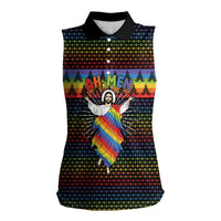 Rainbow Jesus Ah Men Christmas Women Sleeveless Polo Shirt with Colorful Stripes and Holiday Pattern - Wonder Print Shop