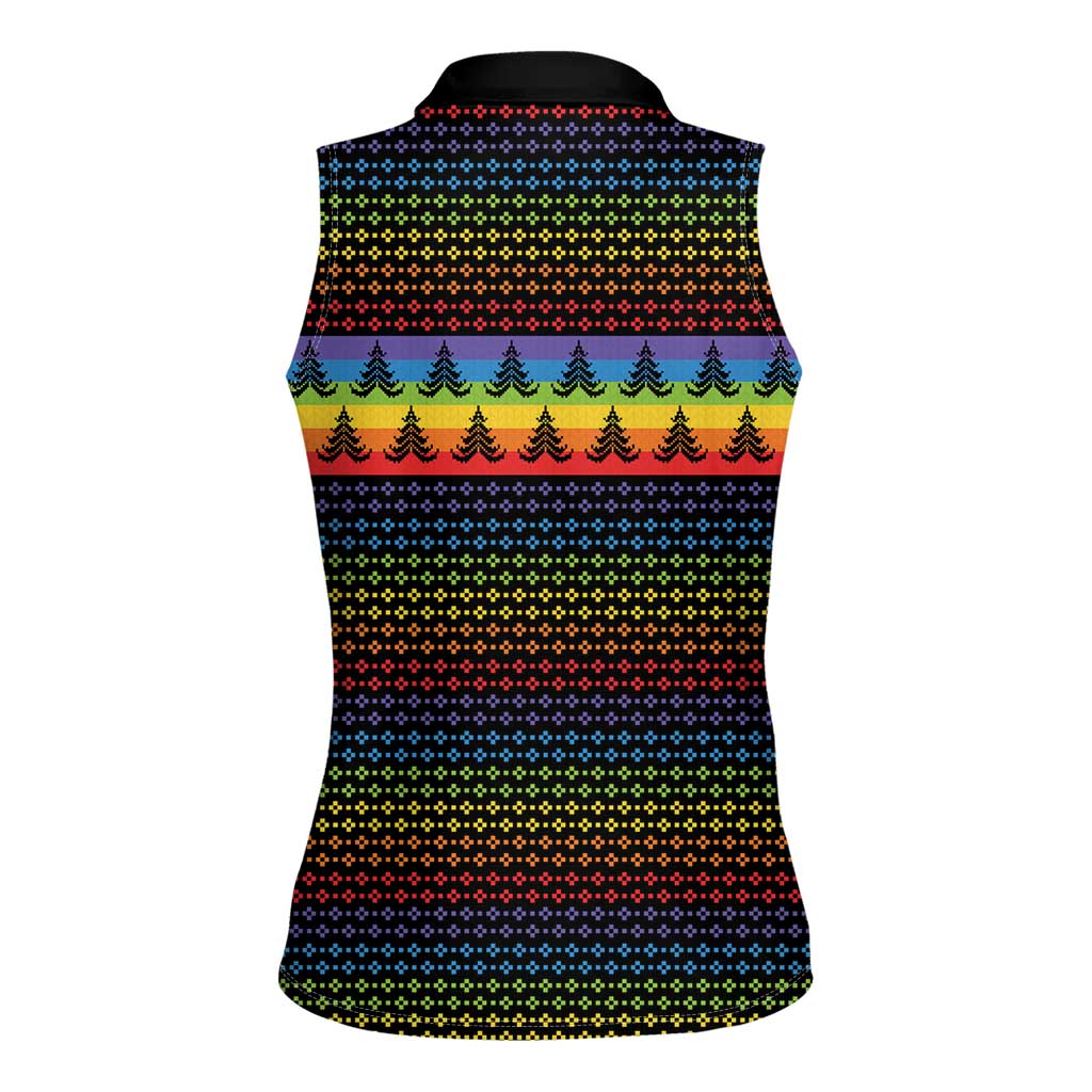 Rainbow Jesus Ah Men Christmas Women Sleeveless Polo Shirt with Colorful Stripes and Holiday Pattern - Wonder Print Shop