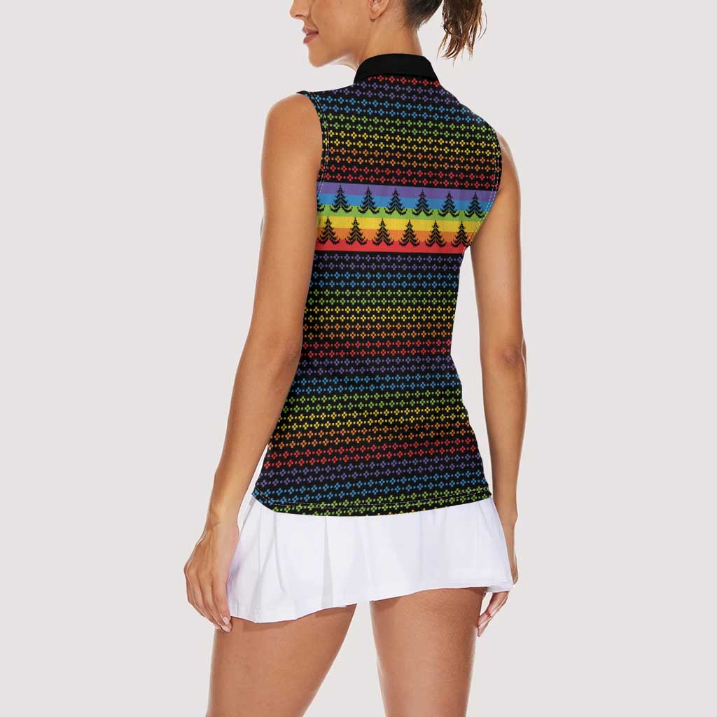 Rainbow Jesus Ah Men Christmas Women Sleeveless Polo Shirt with Colorful Stripes and Holiday Pattern - Wonder Print Shop