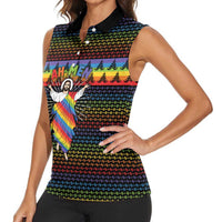 Rainbow Jesus Ah Men Christmas Women Sleeveless Polo Shirt with Colorful Stripes and Holiday Pattern - Wonder Print Shop