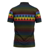 Rainbow Jesus Ah Men Christmas Zipper Polo Shirt with Colorful Stripes and Holiday Pattern - Wonder Print Shop