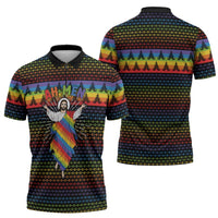 Rainbow Jesus Ah Men Christmas Zipper Polo Shirt with Colorful Stripes and Holiday Pattern - Wonder Print Shop