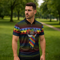 Rainbow Jesus Ah Men Christmas Zipper Polo Shirt with Colorful Stripes and Holiday Pattern - Wonder Print Shop