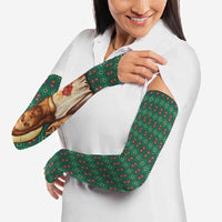 Sacred Heart Jesus Christmas Arm Sleeves with Festive Green Knit Pattern - Wonder Print Shop