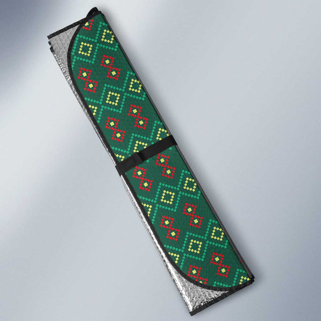 Sacred Heart Jesus Christmas Auto Sun Shade with Festive Green Knit Pattern - Wonder Print Shop