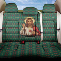 Sacred Heart Jesus Christmas Back Car Seat Cover with Festive Green Knit Pattern - Wonder Print Shop