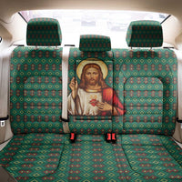 Sacred Heart Jesus Christmas Back Car Seat Cover with Festive Green Knit Pattern - Wonder Print Shop