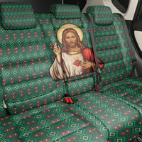 Sacred Heart Jesus Christmas Back Car Seat Cover with Festive Green Knit Pattern - Wonder Print Shop