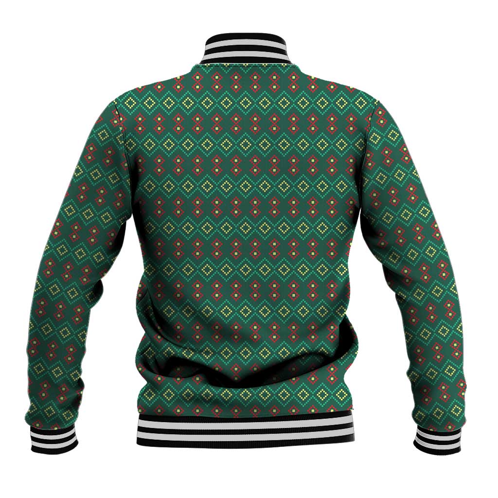 Sacred Heart Jesus Christmas Baseball Jacket with Festive Green Knit Pattern - Wonder Print Shop