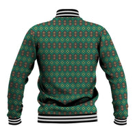 Sacred Heart Jesus Christmas Baseball Jacket with Festive Green Knit Pattern - Wonder Print Shop