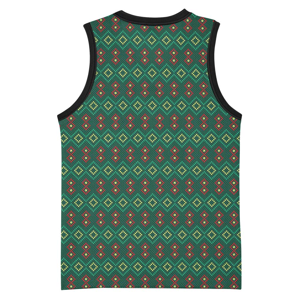Sacred Heart Jesus Christmas Basketball Jersey with Festive Green Knit Pattern - Wonder Print Shop