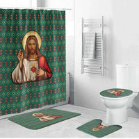 Sacred Heart Jesus Christmas Bathroom Set with Festive Green Knit Pattern - Wonder Print Shop