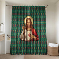 Sacred Heart Jesus Christmas Bathroom Set with Festive Green Knit Pattern - Wonder Print Shop