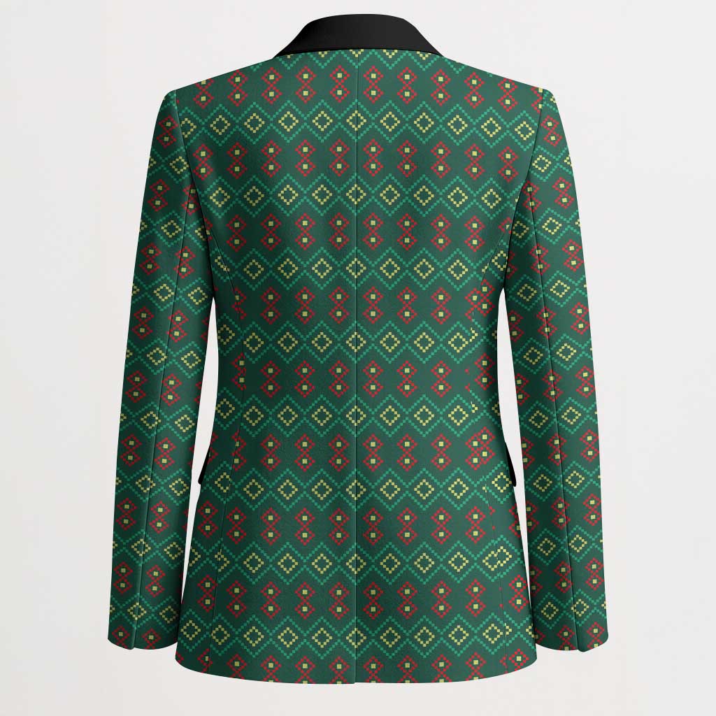 Sacred Heart Jesus Christmas Blazer with Festive Green Knit Pattern - Wonder Print Shop