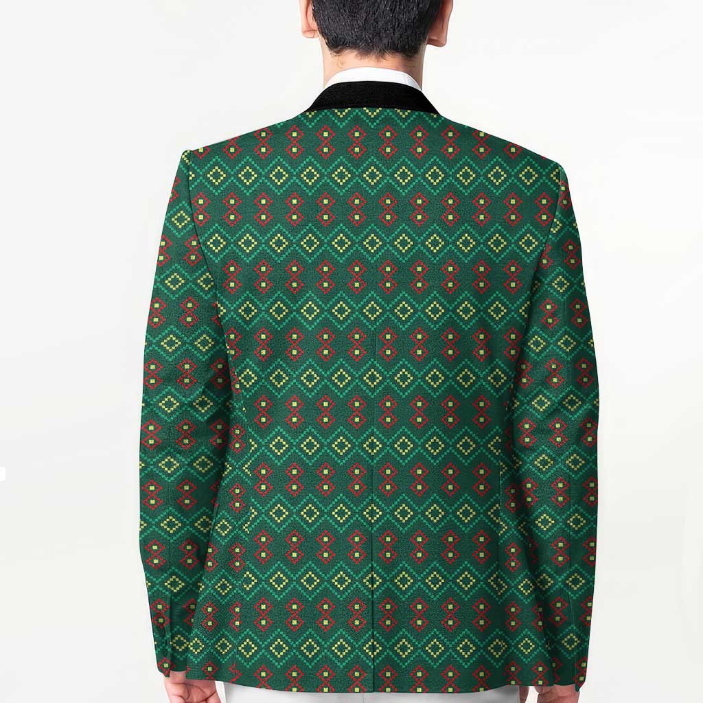 Sacred Heart Jesus Christmas Blazer with Festive Green Knit Pattern - Wonder Print Shop
