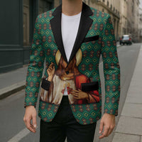 Sacred Heart Jesus Christmas Blazer with Festive Green Knit Pattern - Wonder Print Shop