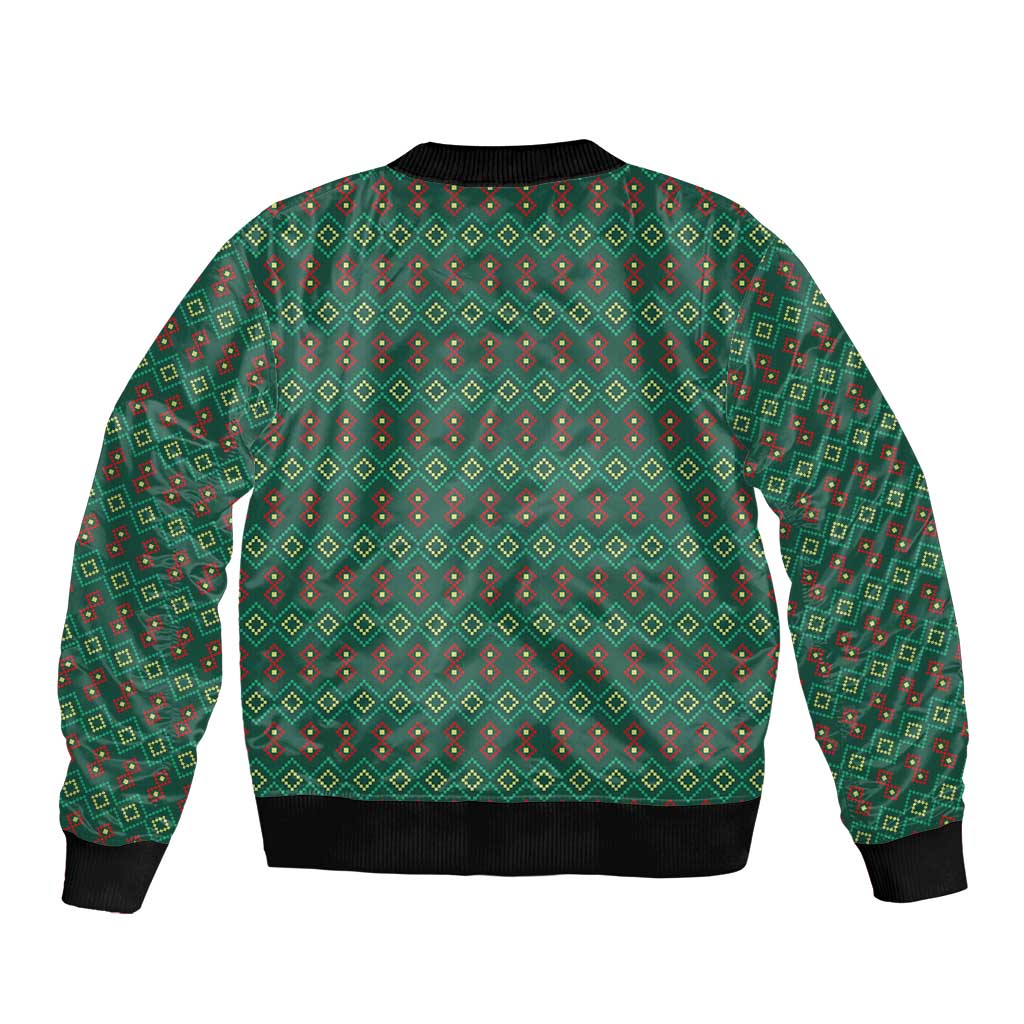 Sacred Heart Jesus Christmas Bomber Jacket with Festive Green Knit Pattern - Wonder Print Shop