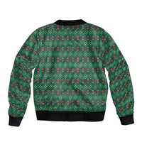 Sacred Heart Jesus Christmas Bomber Jacket with Festive Green Knit Pattern - Wonder Print Shop