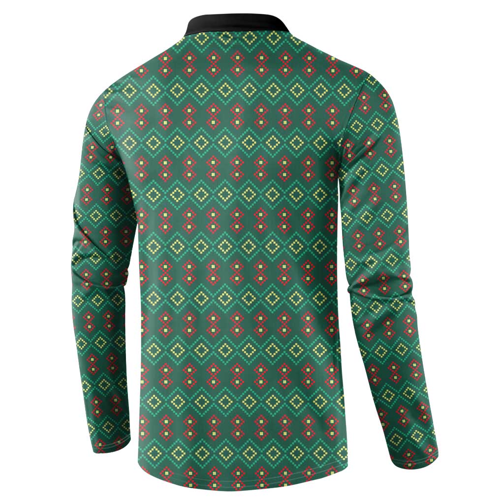 Sacred Heart Jesus Christmas Button Sweatshirt with Festive Green Knit Pattern - Wonder Print Shop