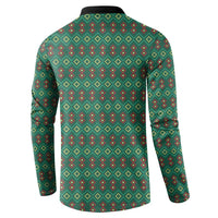 Sacred Heart Jesus Christmas Button Sweatshirt with Festive Green Knit Pattern - Wonder Print Shop