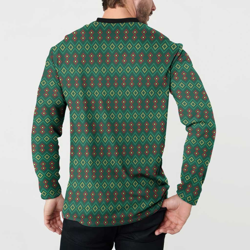 Sacred Heart Jesus Christmas Button Sweatshirt with Festive Green Knit Pattern - Wonder Print Shop