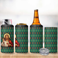 Sacred Heart Jesus Christmas 4 in 1 Can Cooler Tumbler with Festive Green Knit Pattern - Wonder Print Shop