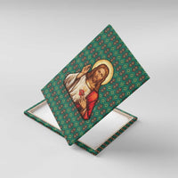 Sacred Heart Jesus Christmas Canvas Wall Art with Festive Green Knit Pattern - Wonder Print Shop
