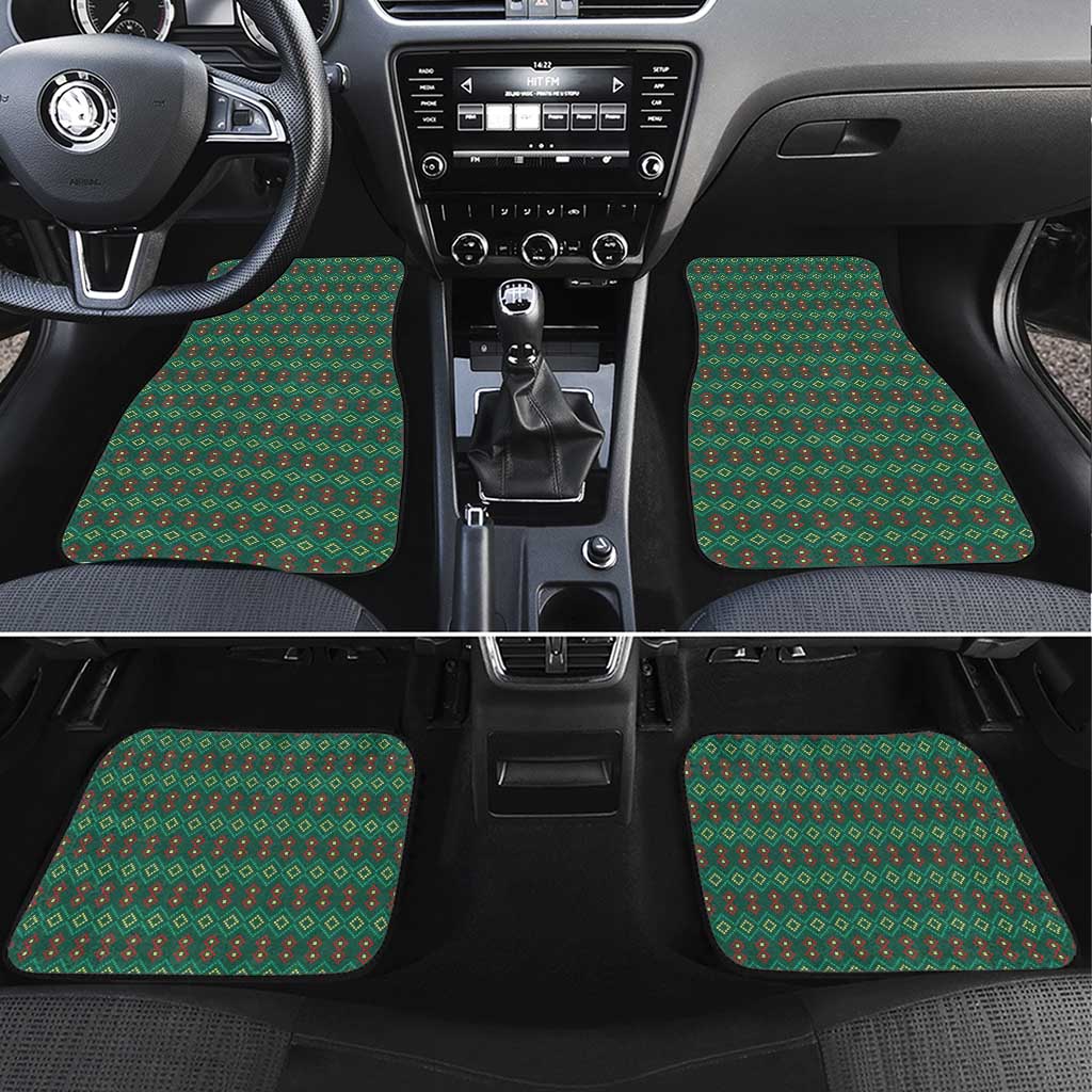 Sacred Heart Jesus Christmas Car Mats with Festive Green Knit Pattern - Wonder Print Shop