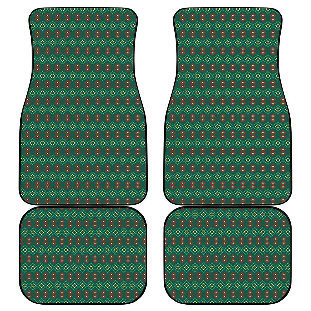 Sacred Heart Jesus Christmas Car Mats with Festive Green Knit Pattern - Wonder Print Shop