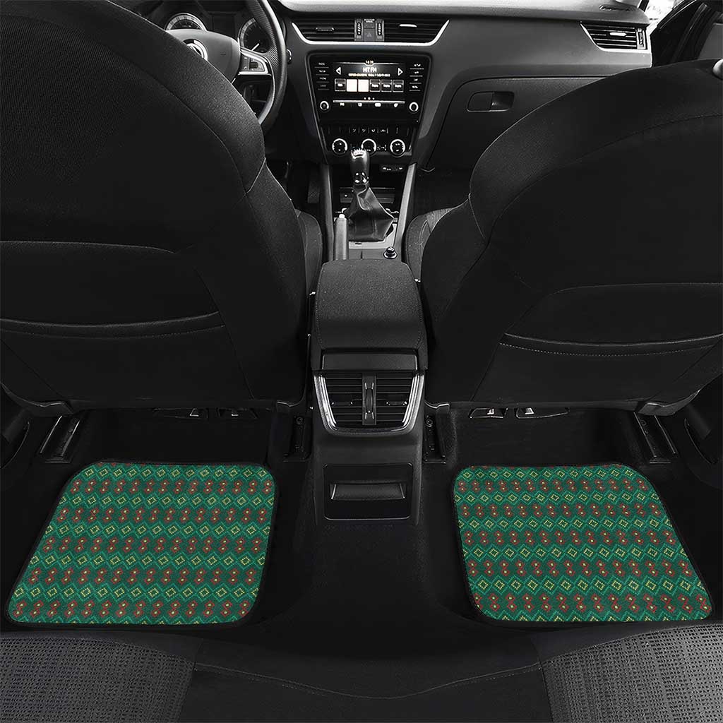 Sacred Heart Jesus Christmas Car Mats with Festive Green Knit Pattern - Wonder Print Shop
