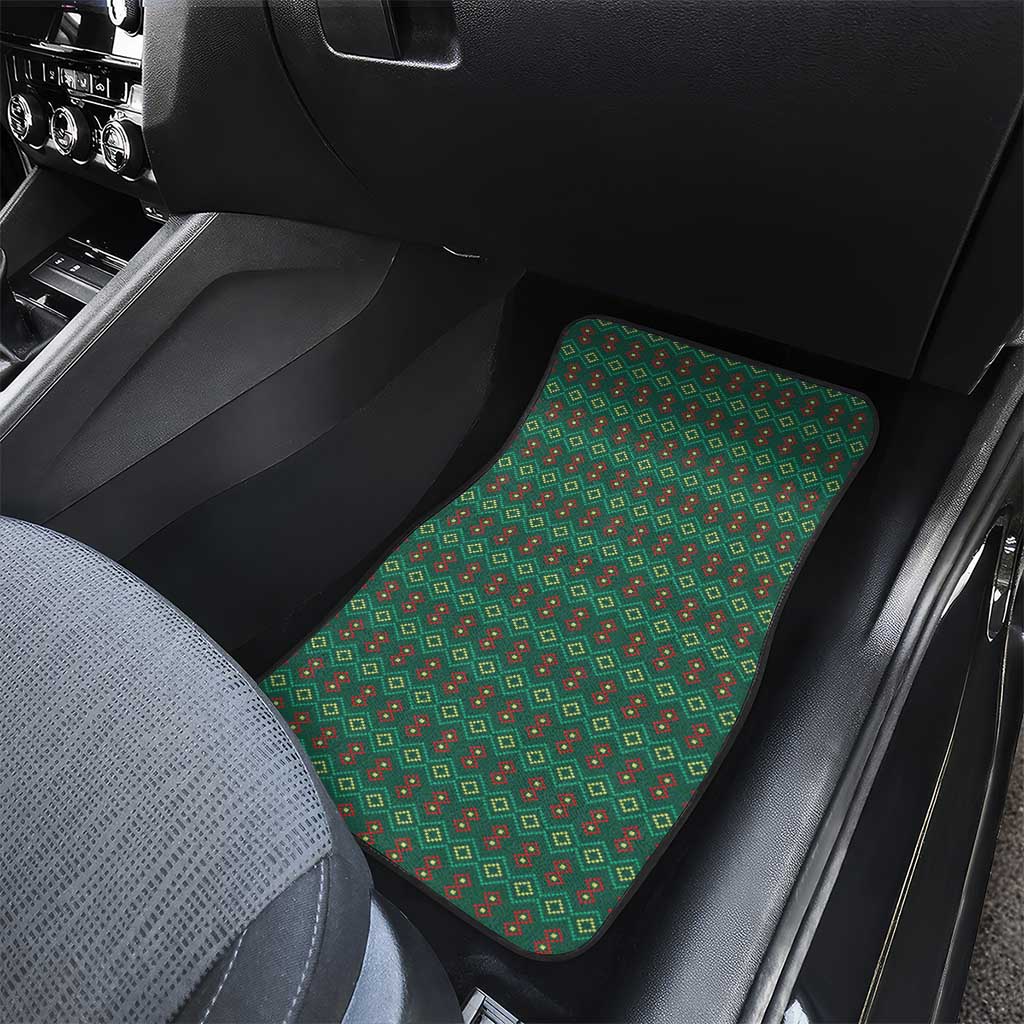 Sacred Heart Jesus Christmas Car Mats with Festive Green Knit Pattern - Wonder Print Shop